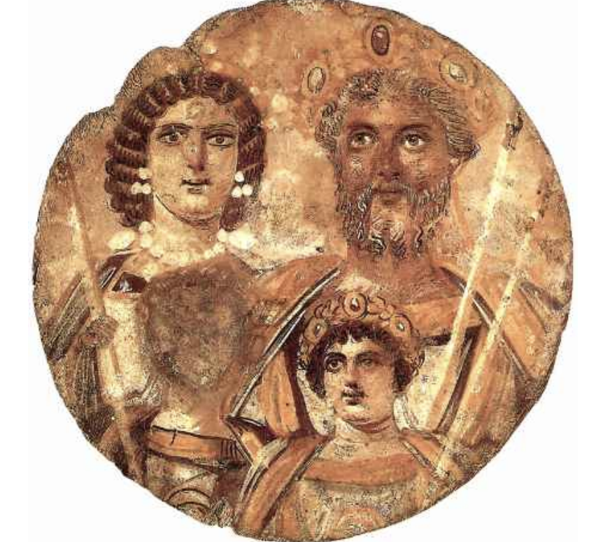 <p>A historical artifact illustrating a diverse imperial family, featuring a Syrian mother and an Italian/North African father.</p>