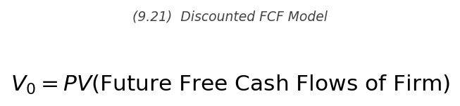 <p>V_0 = PV(\text{Future Free Cash Flows of Firm})</p>