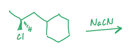 <ol><li><p>fill in the major organic product</p></li><li><p>assign R/S</p></li><li><p>which is a faster solvent and why?: DMSO vs H<sub>2</sub>O</p></li></ol><p></p>