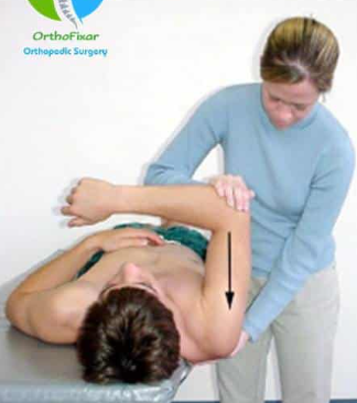 <p><strong>labrum injury</strong></p><p>have <span style="background-color: transparent;">patient</span> laying down face up</p><p>bring their arm bent at 90 degrees so up blocking across shoulders</p><p>then push down onto elbow looking for <span style="background-color: transparent;">patient</span> apprehension</p><p>positive if: <span style="background-color: transparent;">patient</span> apprehension</p>