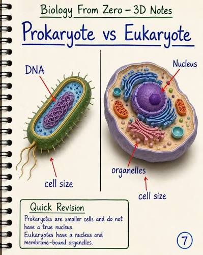 <p><strong>Prokaryote</strong>: lack membrane-bound organelles<br><strong>Eukaryote</strong>: have membrane-bound organelles (nucleus/genetic material)</p>