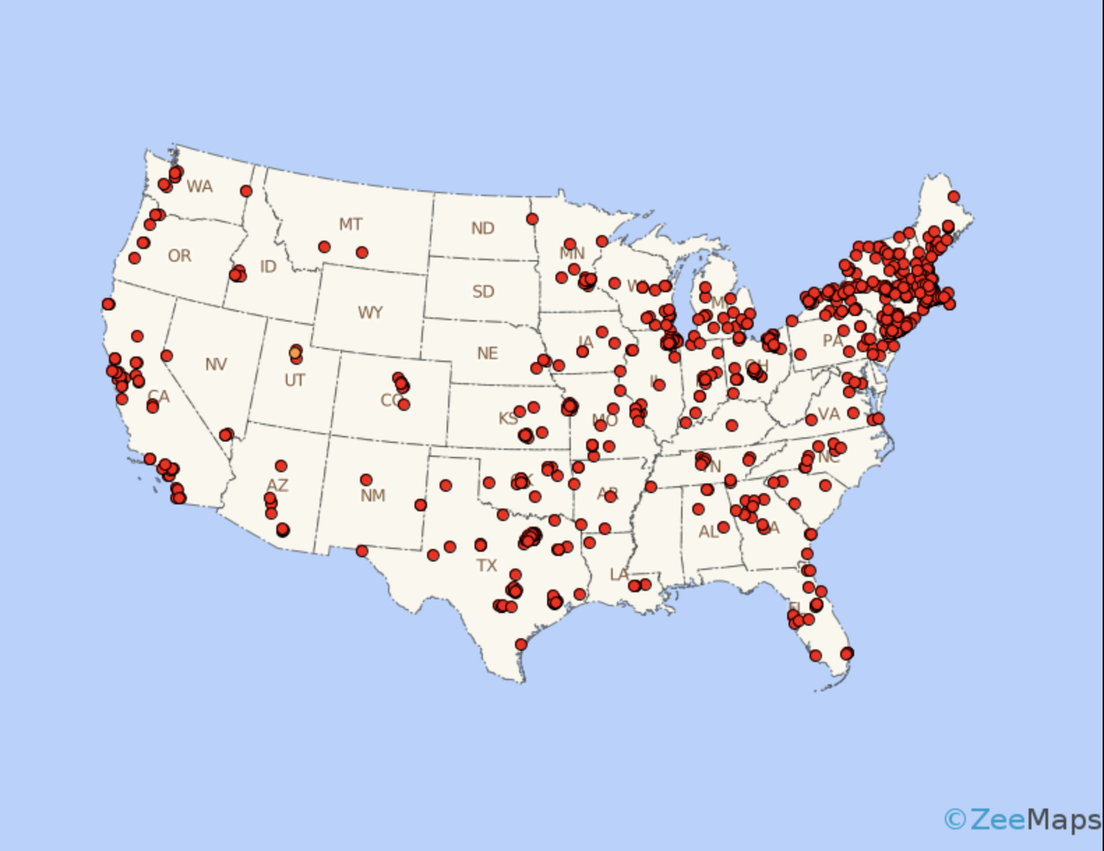<p>A type of thematic map that uses dots to represent the presence or quantity of a phenomenon in a specific area. Each dot corresponds to a set number of cases or individuals, helping to visualize spatial distributions. </p>