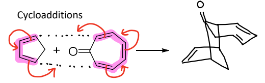 <p>Two cyclic molecules react to form a single molecule.</p>