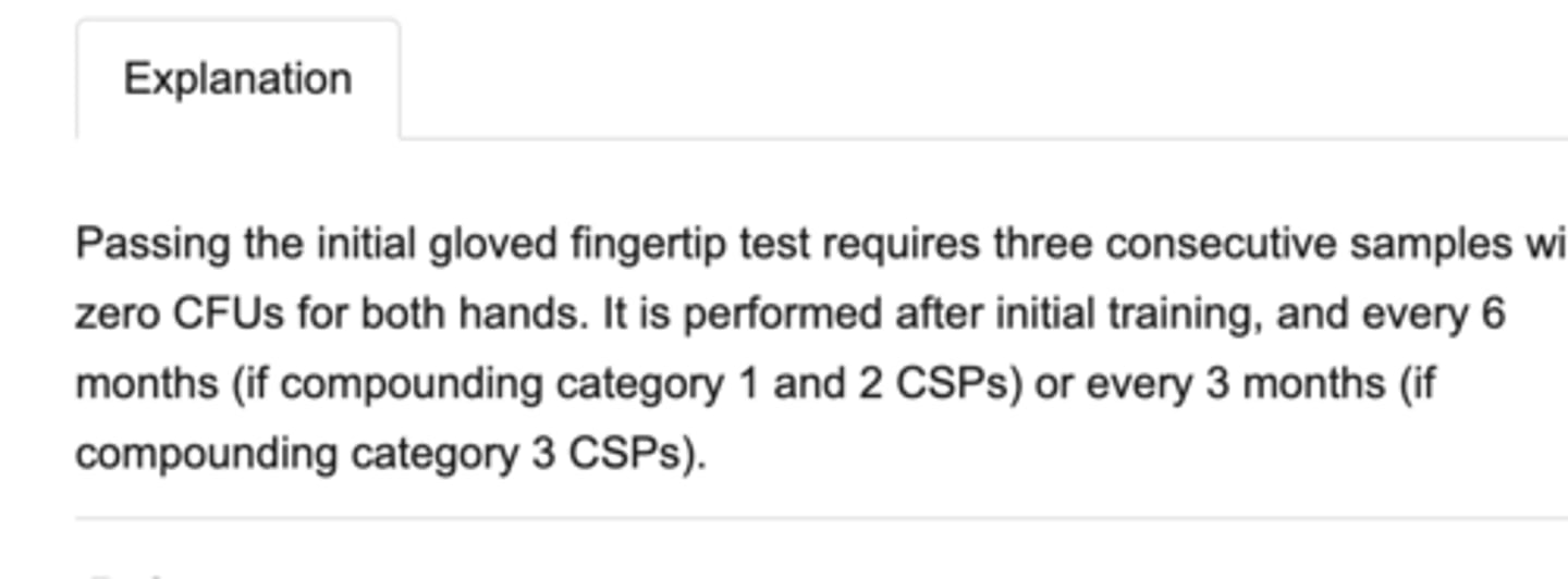 <p>D. At least three consecutive samples from both hands, with no more than 3 CFUs for both hands</p>