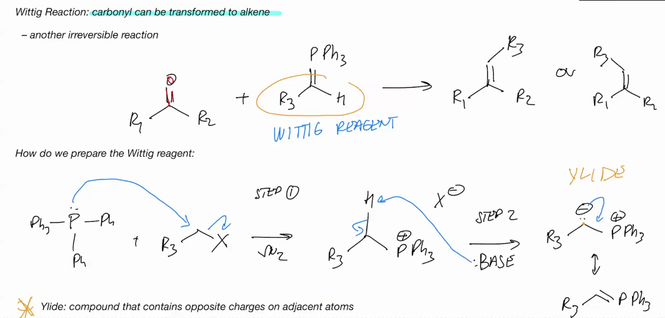 <p>Wittig Reaction (IRREVERSIBLE RXN)</p>