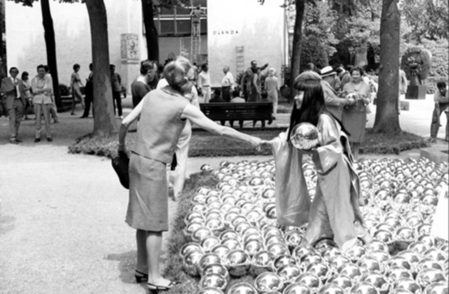 <p>Artist: Yayoi Kusama</p><p>Period:</p><p>Dates: Original installation and performance 1966 C.E.</p><p>Culture:</p><p>Material: Mirror balls</p>