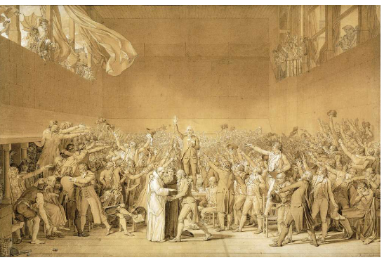 <p>Jacques-Louis David <em>Dessin préparatoire au Serment du jeu de paume, </em>1791</p>