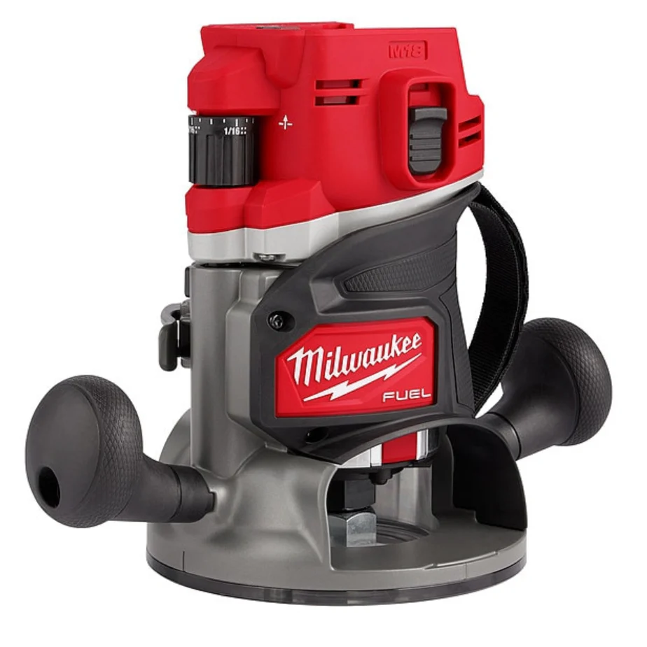 <p>Handheld or table-mounted power tool with a flat base, motor housing, and spinning bit that cuts wood edges, grooves, and decorative profiles with adjustable cutting depth.</p>