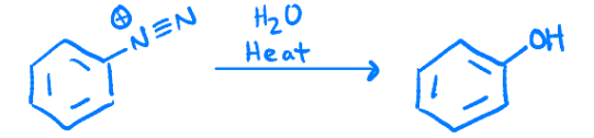 <p>Converts the n triple bonded to an n into an alcohol</p>