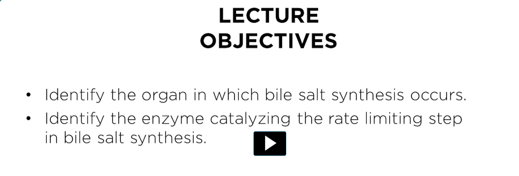 <p>this lecture follows the cholesterol metabolism lecture because the liver cells synthesize bile salts from cholesterol. </p><p>once synthesize, bile salts are then stored in the gallbladder and released in the small intestine to aid in digestion and absorption of fats. </p>