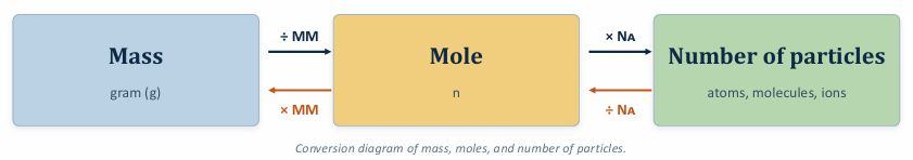 <p>÷mm x av.</p><p class="is-empty is-editor-empty has-focus">Mass → Mole → Particle</p><p class="has-focus">Mass ← Mole ← Particle</p><p class="has-focus">x mm ÷ av.</p>