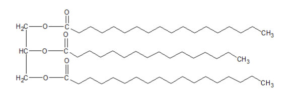 <p>• Triacylglycerol s převahou plně nasycených mastných kyselin bez dvojných vazeb </p>