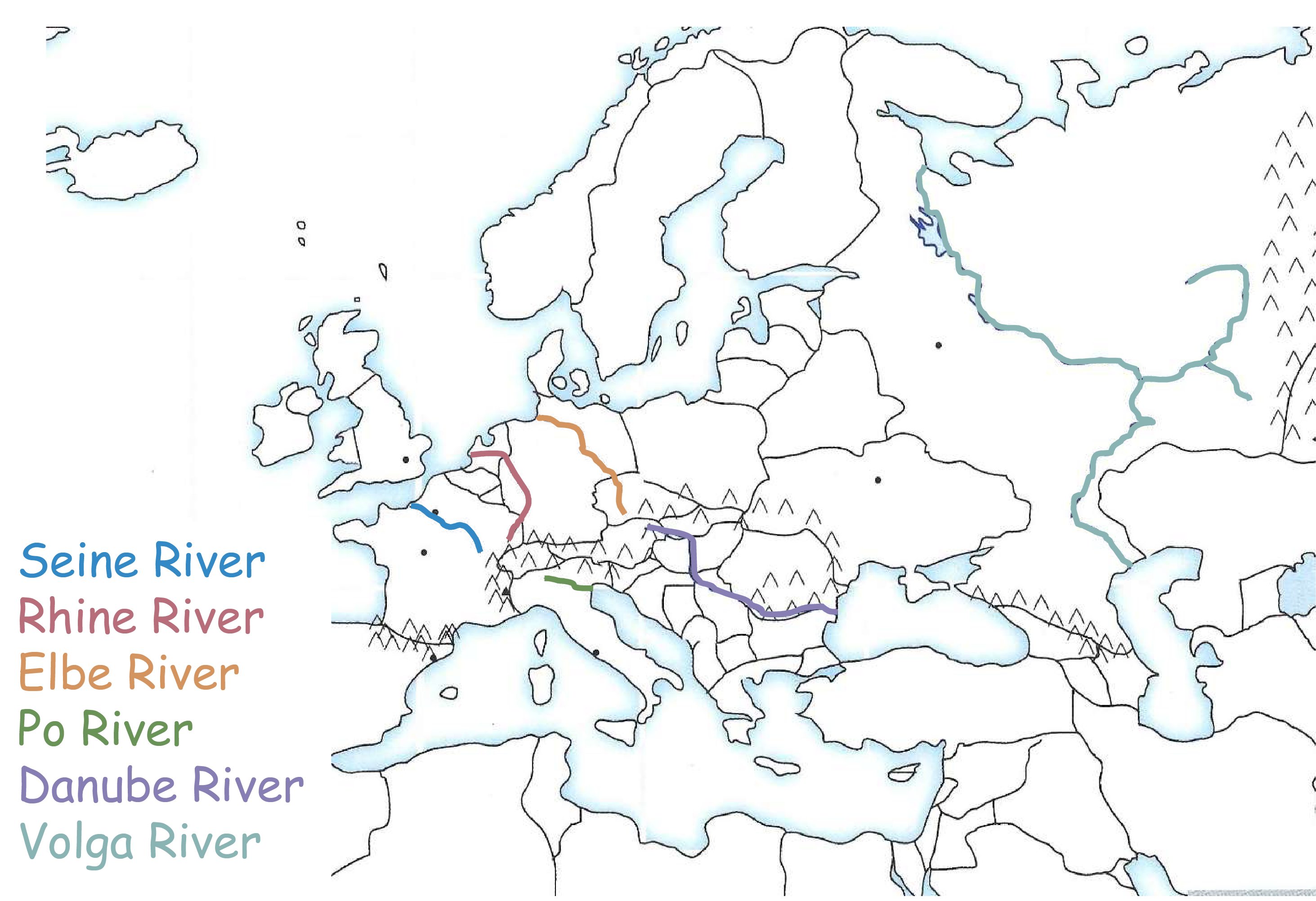 <p>European Rivers</p><p>Seine River</p><p>Rhine River</p><p>Elbe River</p><p>Po River</p><p>Danube River</p><p>Volga River</p>