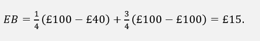 <p>a risk neutral consumer sees a price of 100 and does not know any other prices</p><p>¼ of the time there is a cheaper product and saves 100 - 40 = 60</p><p>but ¾ of the time the consumer will save nothing as the actual price is 100</p><p>so a consumer should search for a lower price as long as the additonal benefits are greater than the cost of earching </p>