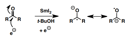 <p>used to generate ketyl radical anions from aldehydes and ketones, which can undergo addition to C=C bonds:</p>