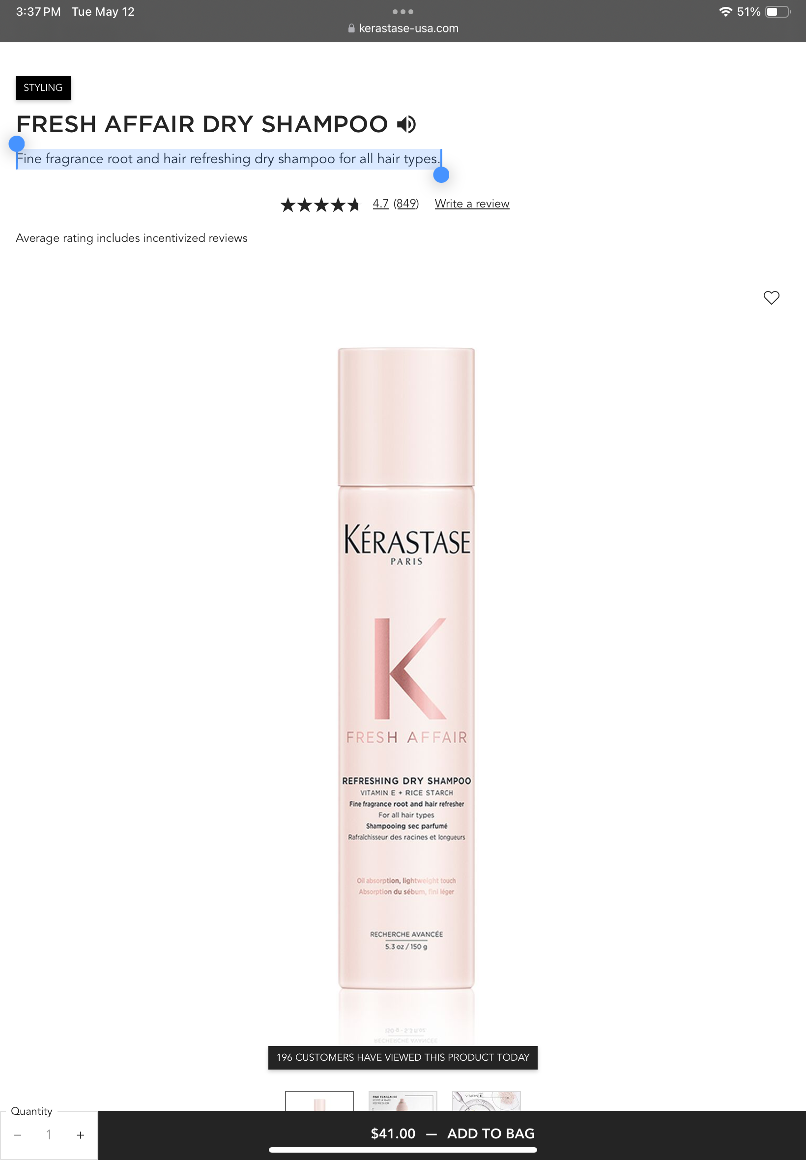 <p>Fresh affair dry shampoo</p>
