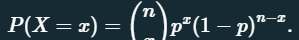<p>suppose that X is a binomial random variable with n trials and probability p of successes on each trial. The probability of getting exactly x successes in n trials (x = 0, 1, 2, …, n) is (picture)</p>