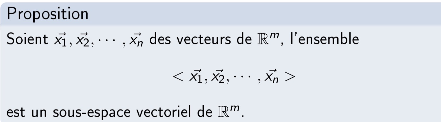 <p>prouver que l’espace généré par une famille de vecteurs est un sev </p>