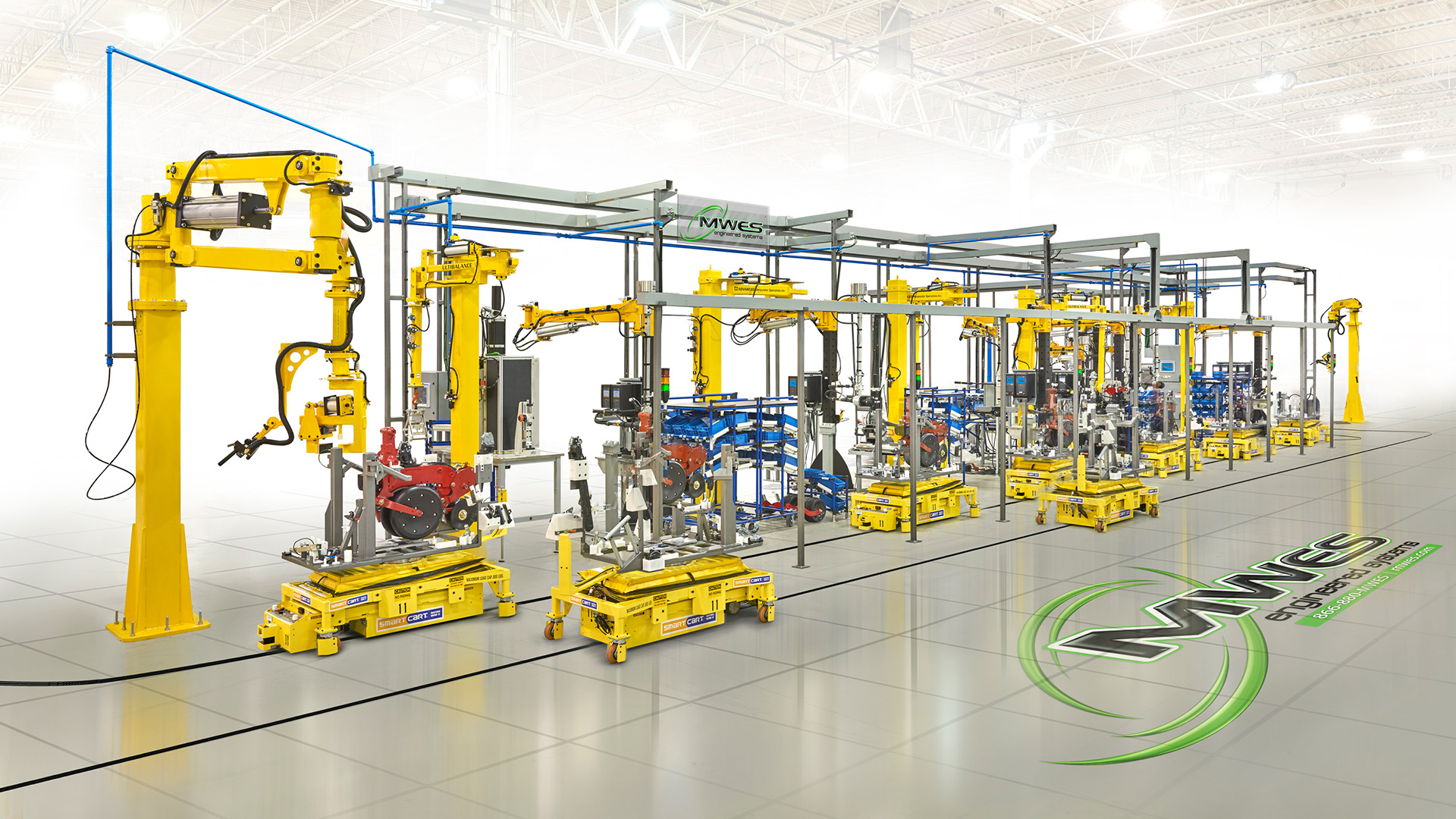 <p>Automated Guided Vehicle. A computer-controlled system that uses pallets and other interface equipment to transport work pieces to NC machine tools and other equipment in a flexible manufacturing system.</p>