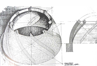 <p>1. double shell design</p><p>builder walk bw inner and outer shell</p><p>- inner shell = materials = heavier - brickis.stone.iron = herringbone brick system + tension rings</p><p>- outer shell - lighter - protecte inner shell can see the main ribs</p><p>bw sheels = supports - horionztal connecters + ribs</p><p>masonry techniques + ribbed skeleton + 9 horizontal supports coincided between 2 layers</p><p></p><p></p><ol start="2"><li><p>build dome without falsework - temporary structural support system</p><ul><li><p>Built: structure that supported itself during construction process </p><p></p></li></ul></li></ol><p></p>