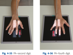 <p>SID: 40inches</p><p>Grid: No </p><p>kVp: 55-65</p><p>CR: center to PIP joint</p><p>Patient position: Patient seated sideways at end of table,</p><p>Height of table near shoulder height, Pronate hand with fingers extended</p><p>Evaluation criteria: Entire finger and minimum ⅓ of MCP demonstrated, Center field at PIP joint, No rotation of phalanges, Exposure factors</p>