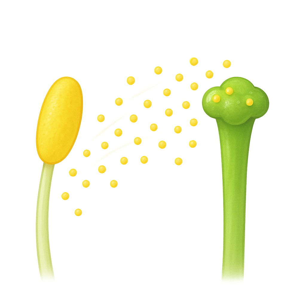 <p>The transfer of pollen from the stamen to the pistil of a flower.</p>