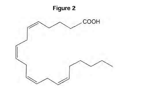 <p>Figure 2 shows a fatty acid that contains 20 carbon atoms and four double bonds</p><p>on <strong>Figure 2</strong>, draw a box around the R group of the fatty acid (1) </p>