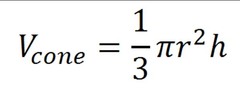 <p>V = (1/3) x pi x r^2 xh</p>