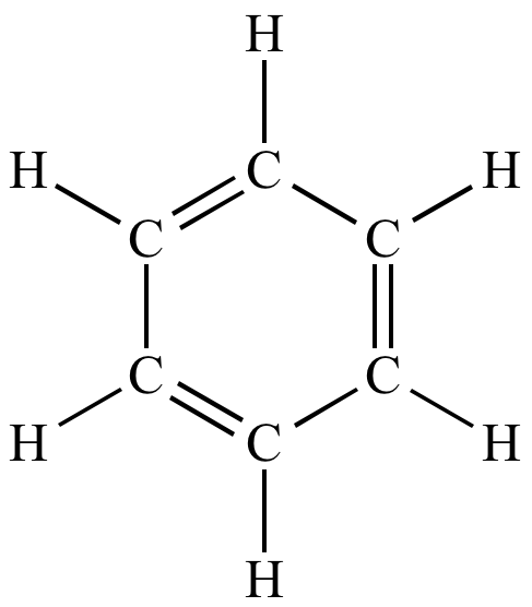 <p>6 carbons in a ring form with alternating single and double bonds </p>