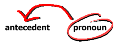 <p>The word that a pronoun points back to.</p>