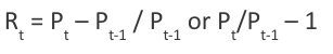 <p>t<span>oday’s price – last period’s share price divided by the last period’s price</span></p>
