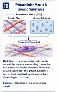 <p>The noncellular material surrounding connective tissue cells. It consists mainly of protein fibers and ground substance.</p>