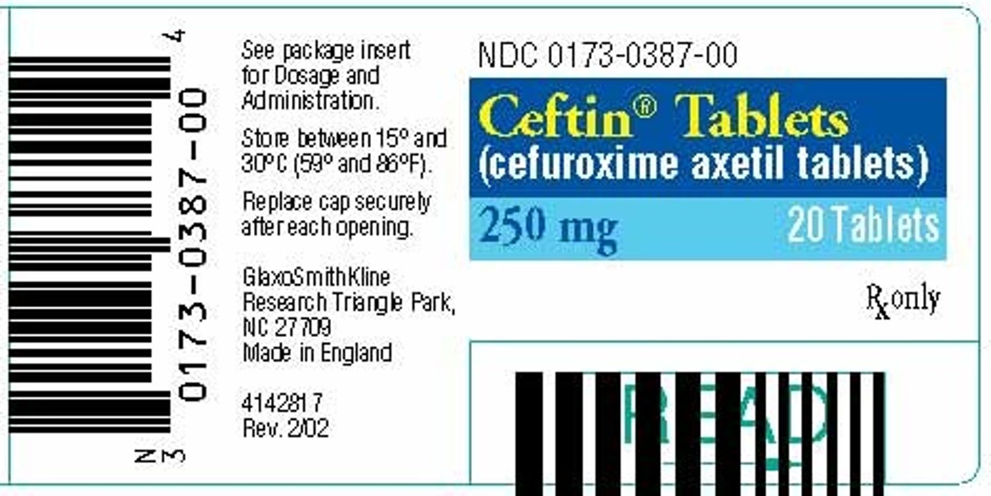 <p>Generic Name: Cefuroxime Axetil</p><p>Therapeutic Class: Cephalosporin antibiotic</p><p>Indication: Bacterial infection</p>