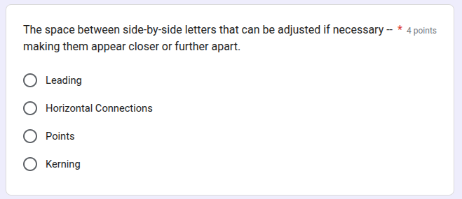 <p><span>The space between side-by-side letters that can be adjusted if necessary -- making them appear closer or further apart.</span></p>