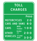 <p>Toll Charges Sign</p>