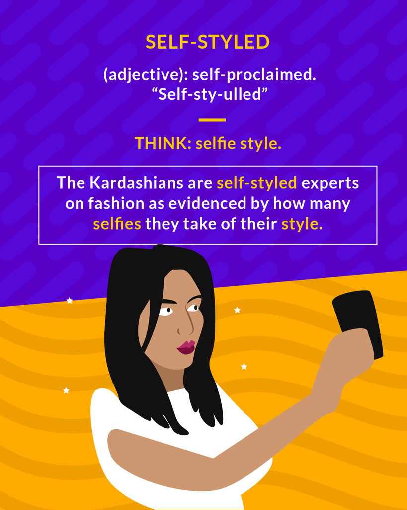 <p>characterized by oneself, often without right or justification</p><p>(adj.) self-proclaimed</p>