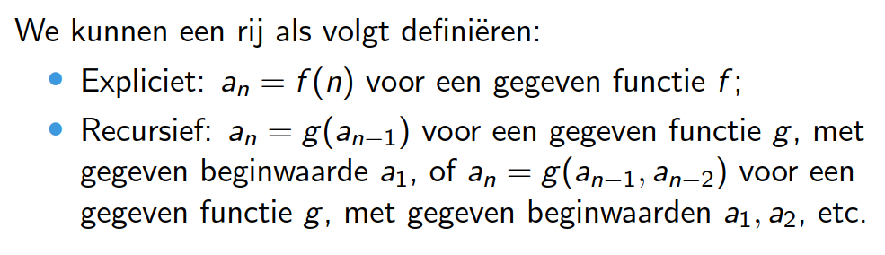 <p>Een rij: set van getallen, afhankelijk van n</p>