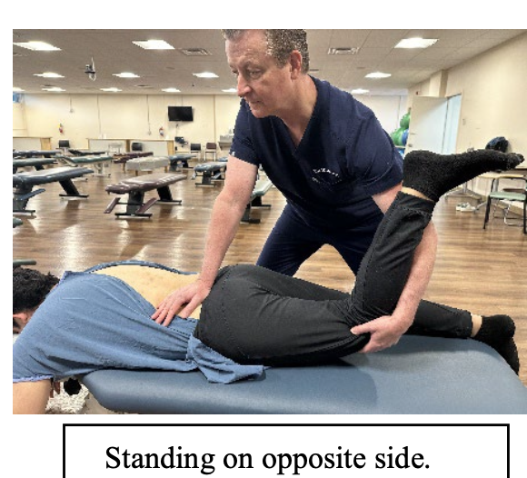 <p><strong>What is the name of this procedure?</strong></p><p>Fencer stance, Contact hand on PSIS, Lift leg 20 degrees max</p><p>Note: Stand on either SAME or OPPOSITE side</p>