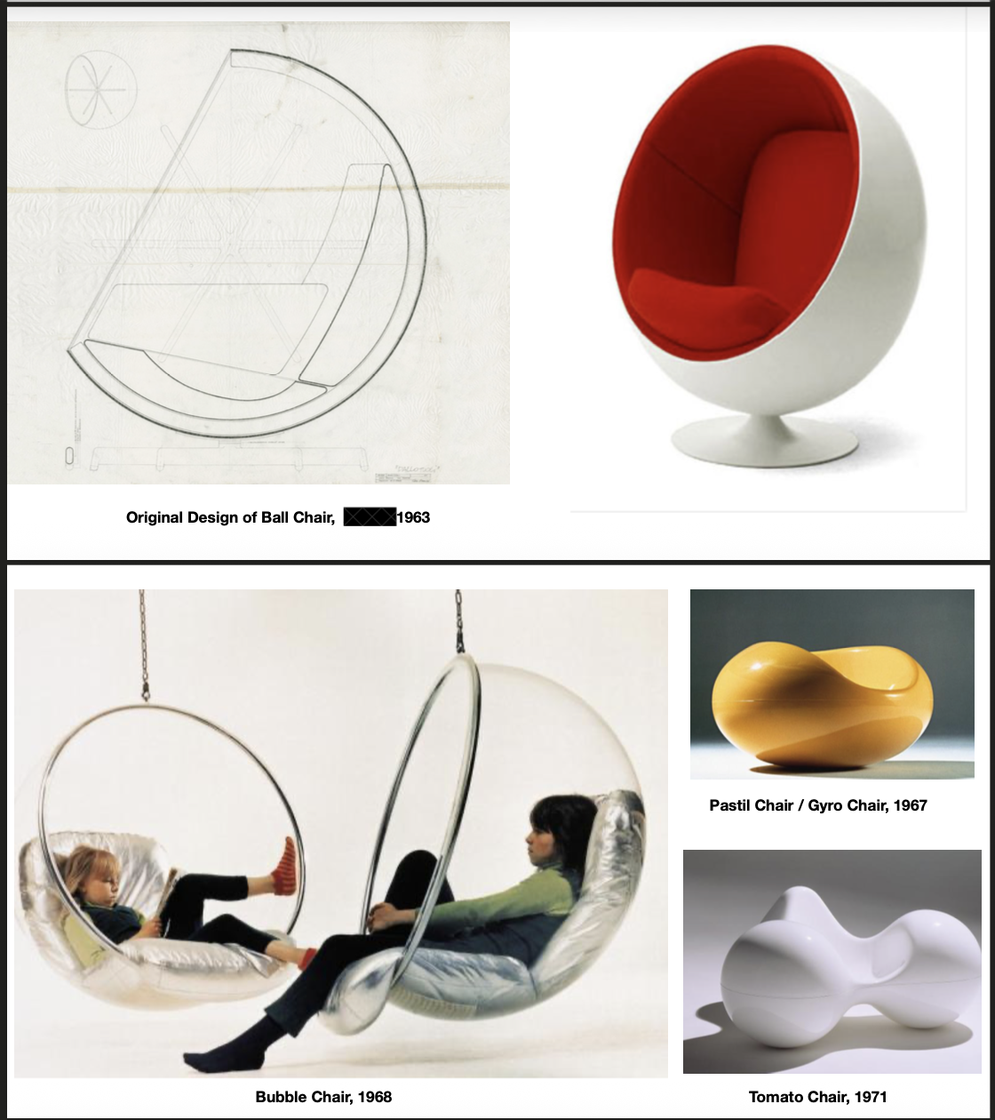 <p> Ball chairs bubble chair, tomato chair </p>