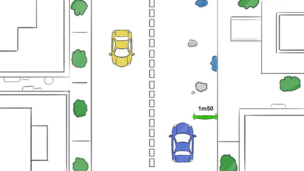 <p><u>Evitez</u> de rouler également sur <strong>les flaques d'eau</strong> et <u>ralentissez</u> avant de rouler dessus → Elles peuvent vous faire dévier de votre trajectoire et vous faire glisser. </p><p style="text-align: left;">En les évitant, vous n'éclabousserez pas les piétons.</p><p style="text-align: left;"><strong>Les flaques remplissent souvent des nids-de-poule</strong> (= <strong>trous dans la chaussée)</strong>, qui pourraient abîmer votre véhicule</p>