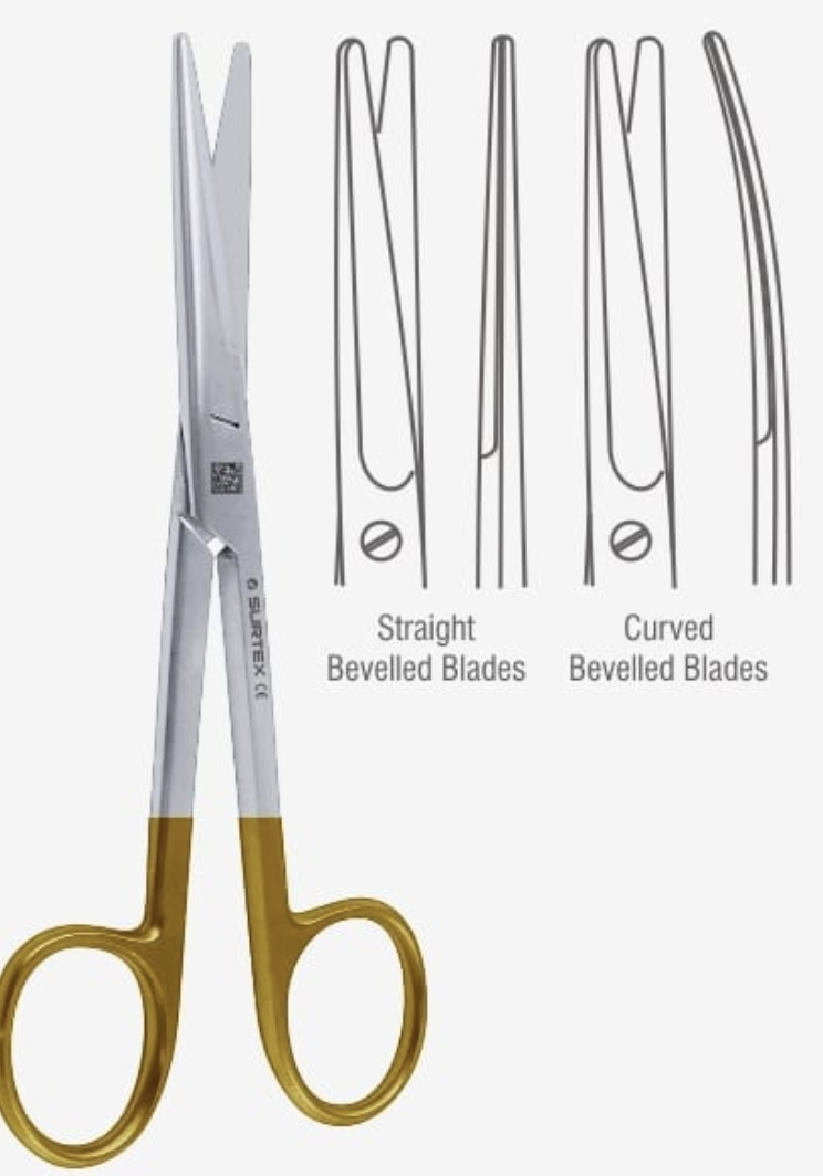<p>They have blunt tips and sharp blades, the blunt tips allow for no unintentional pokes or cuts to be made and the sharp heavyweight blades allow for cutting through dense tough tissue.</p>