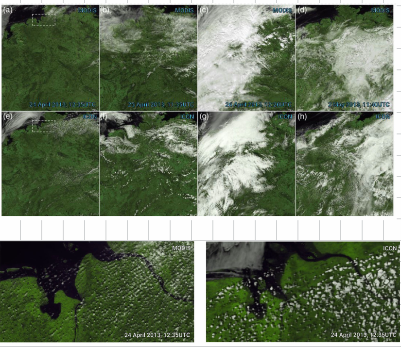 <p>Satellite image vs LES with 150m grid resolution</p><p>LES resolution still to coarse to resolve small clouds but thats ok as it should only give a possibility thats realistic</p>