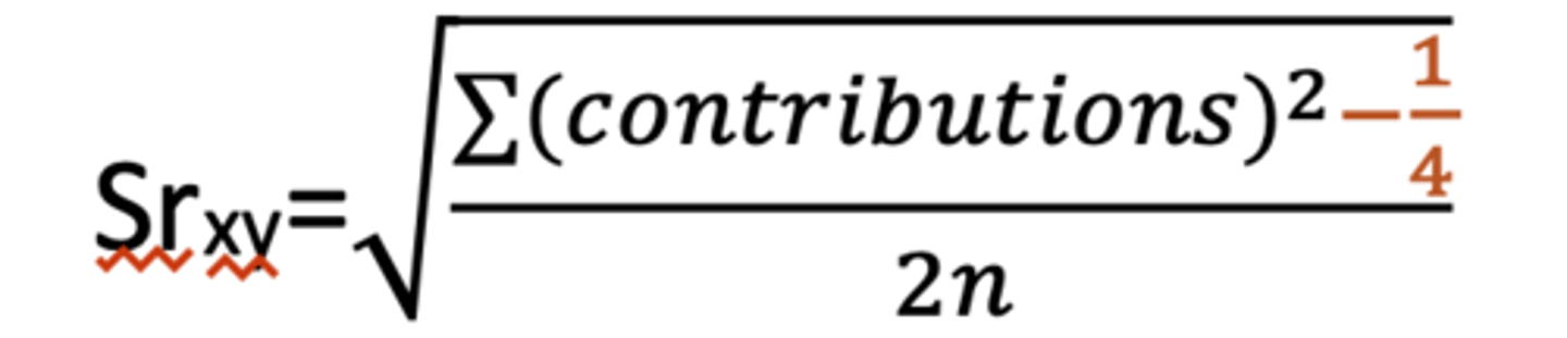 <p>*Measure of precision of the relationship coefficient (measure of variability) </p><p>Rxy +/- Srxy Represents an interval w/ 0.68 probability that the true amount of DNA shared due to common and/or direct ancestry lies within</p>