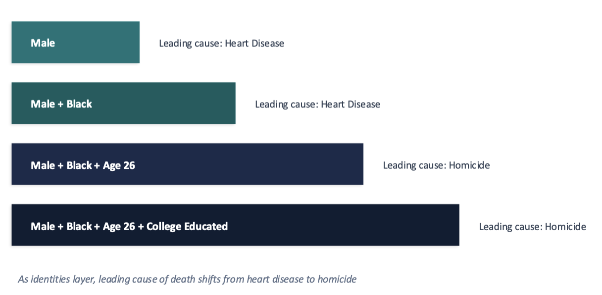 <p>reveals how multiple marginalized identities compound health risks in ways a single-axis analysis misses</p>