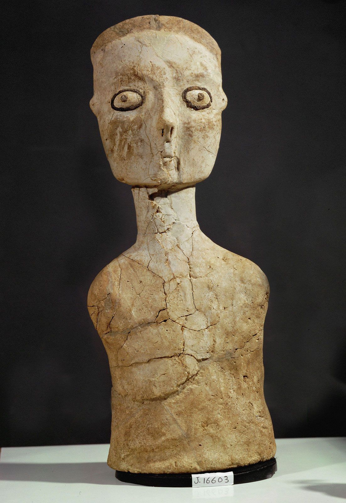 <p>Neolithic, Human figure from Ain Ghazal, ca.</p><p>6750–6250 BCE</p>
