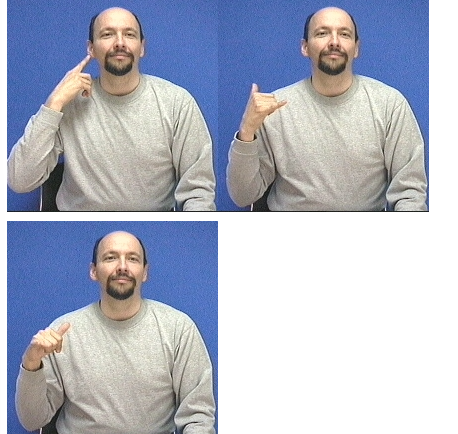 <p>dom hand middle finger to ear and shake away</p>