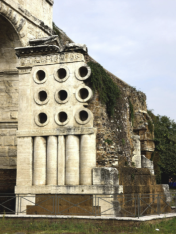 <p>The tomb of a wealthy freedman named Eurysaces. His opulence and ostentatiousness with his tomb highlights the way freedman tended to flaunt their wealth even in death.</p>