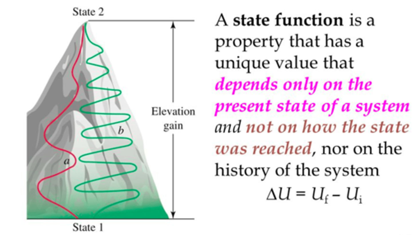 <p>state function</p><p>pressure</p><p>density</p><p>temperature</p><p>volume</p><p>enthalpy</p><p>internal energy</p><p>Gibbs free energy</p><p>entropy</p><p>https://www.khanacademy.org/science/physics/thermodynamics/laws-of-thermodynamics/v/proof-s-or-entropy-is-a-valid-state-variable</p>