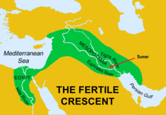 <p>Arc of fertile land from Mesopotamia to Mediterranean Sea</p>