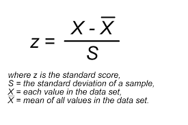 <p>Z-Score = Data item - Mean / Standard Deviation</p>